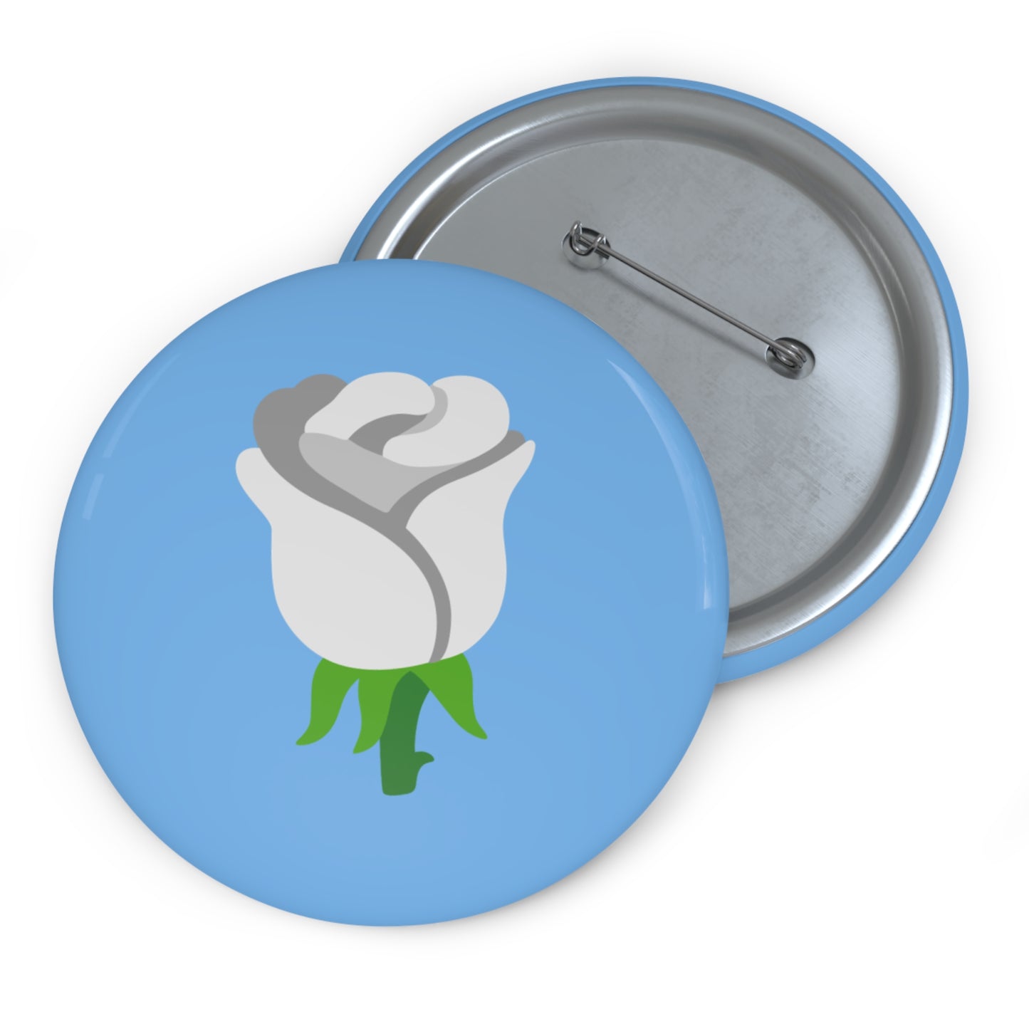 White Rose Emoji on Blue Pin Button