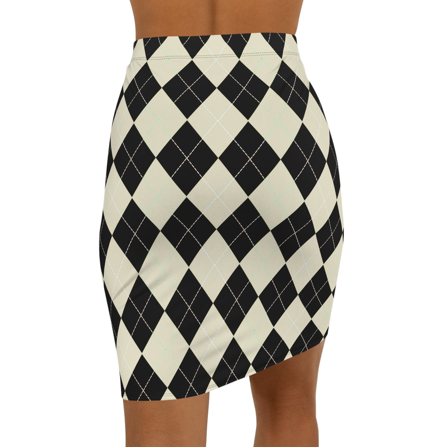 Black and Cream Argyle Mini Skirt