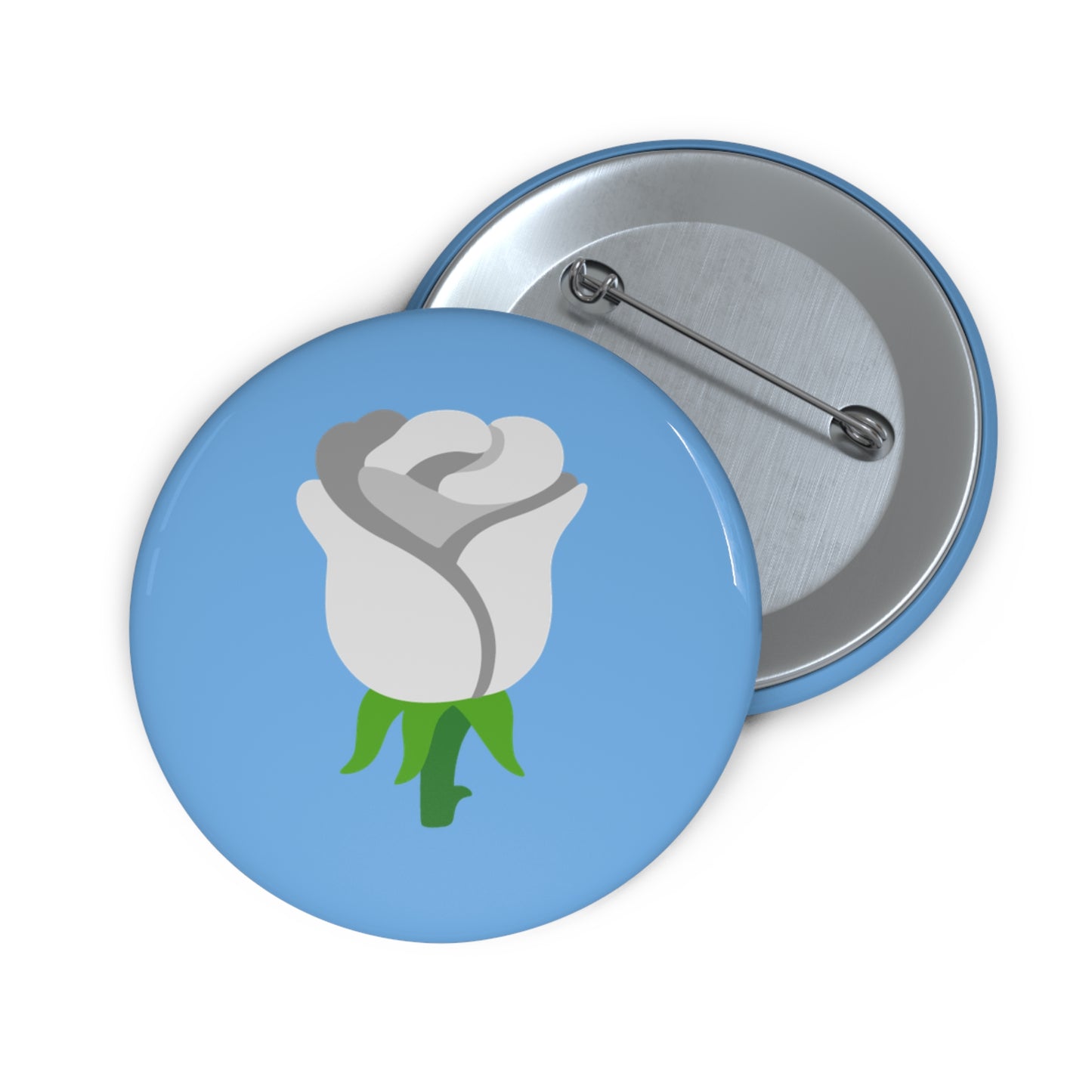 White Rose Emoji on Blue Pin Button