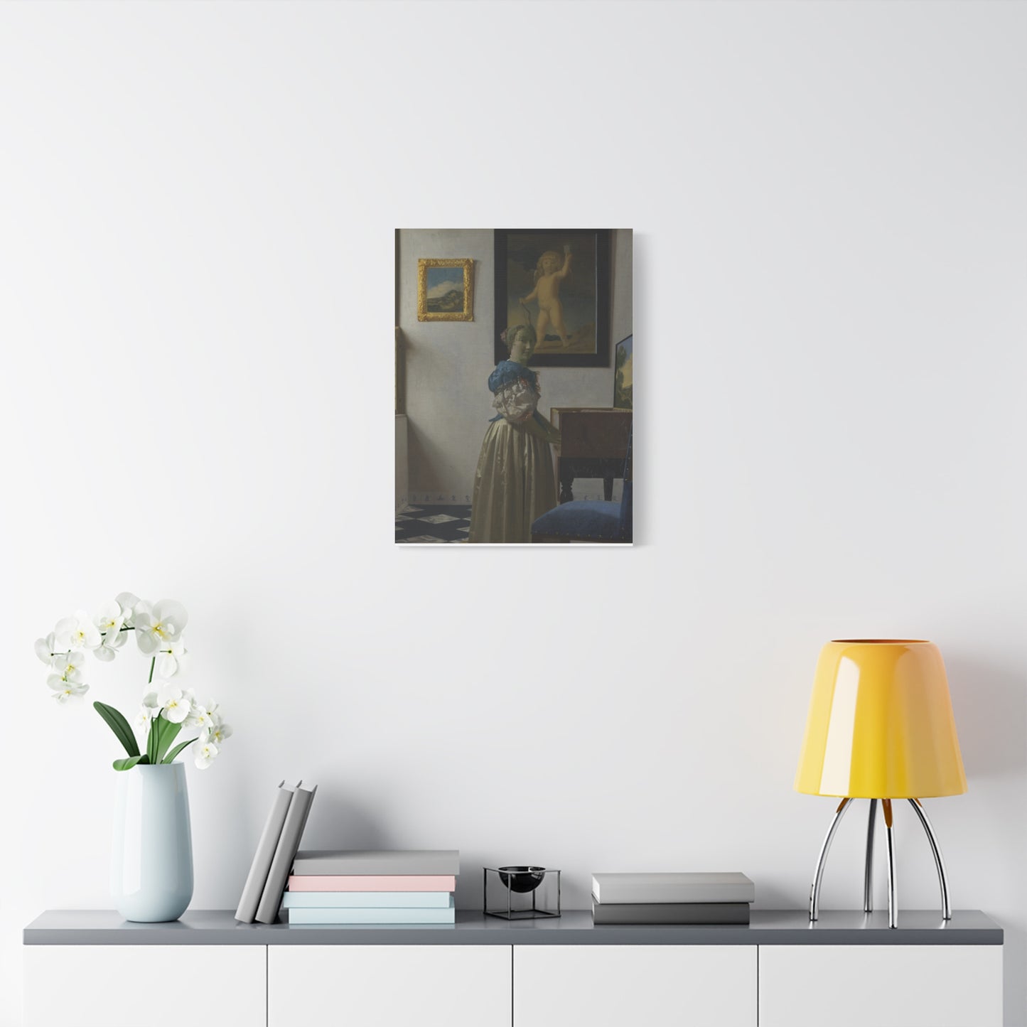 Woman Standing at a Virginal Canvas Print