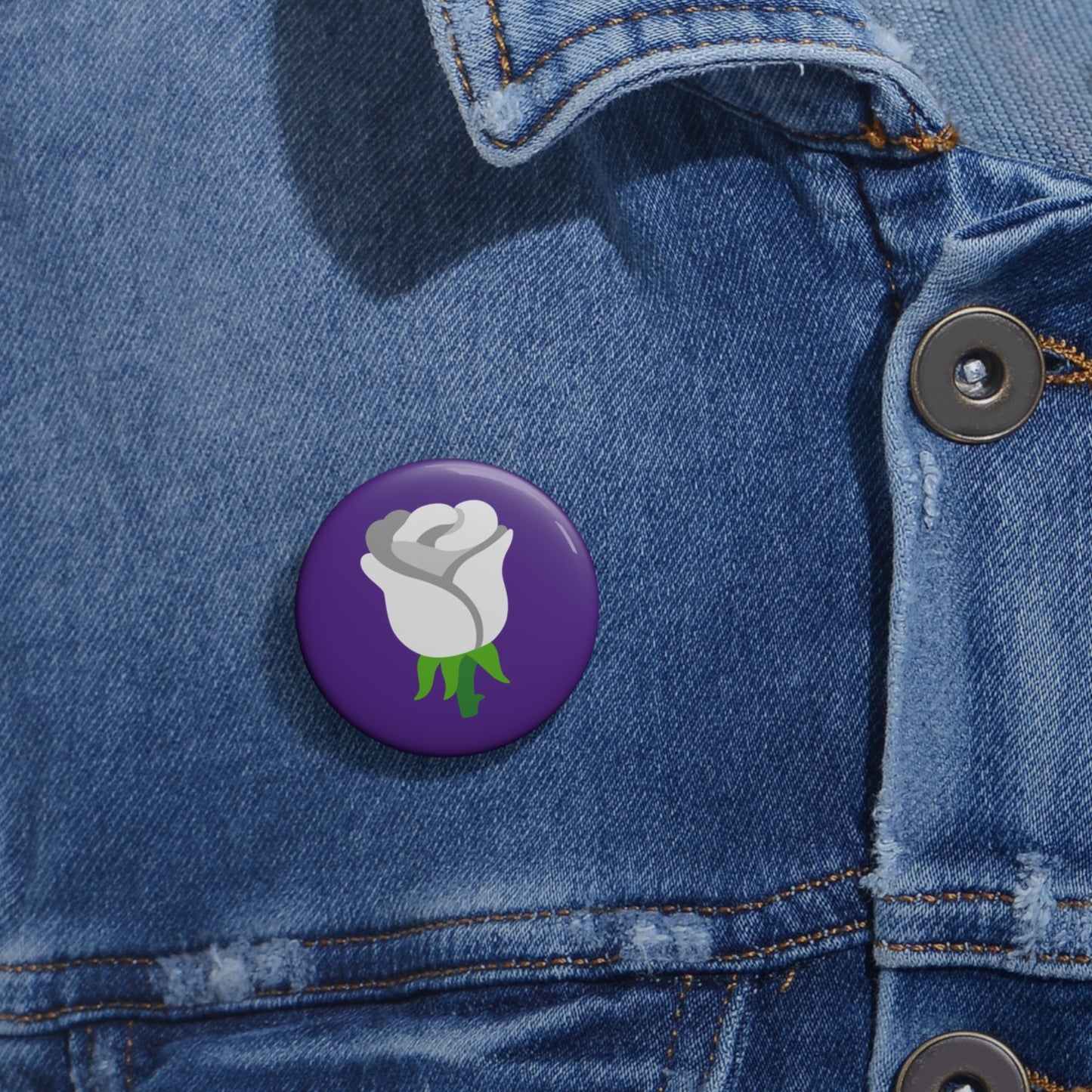 White Rose Emoji Pin Button