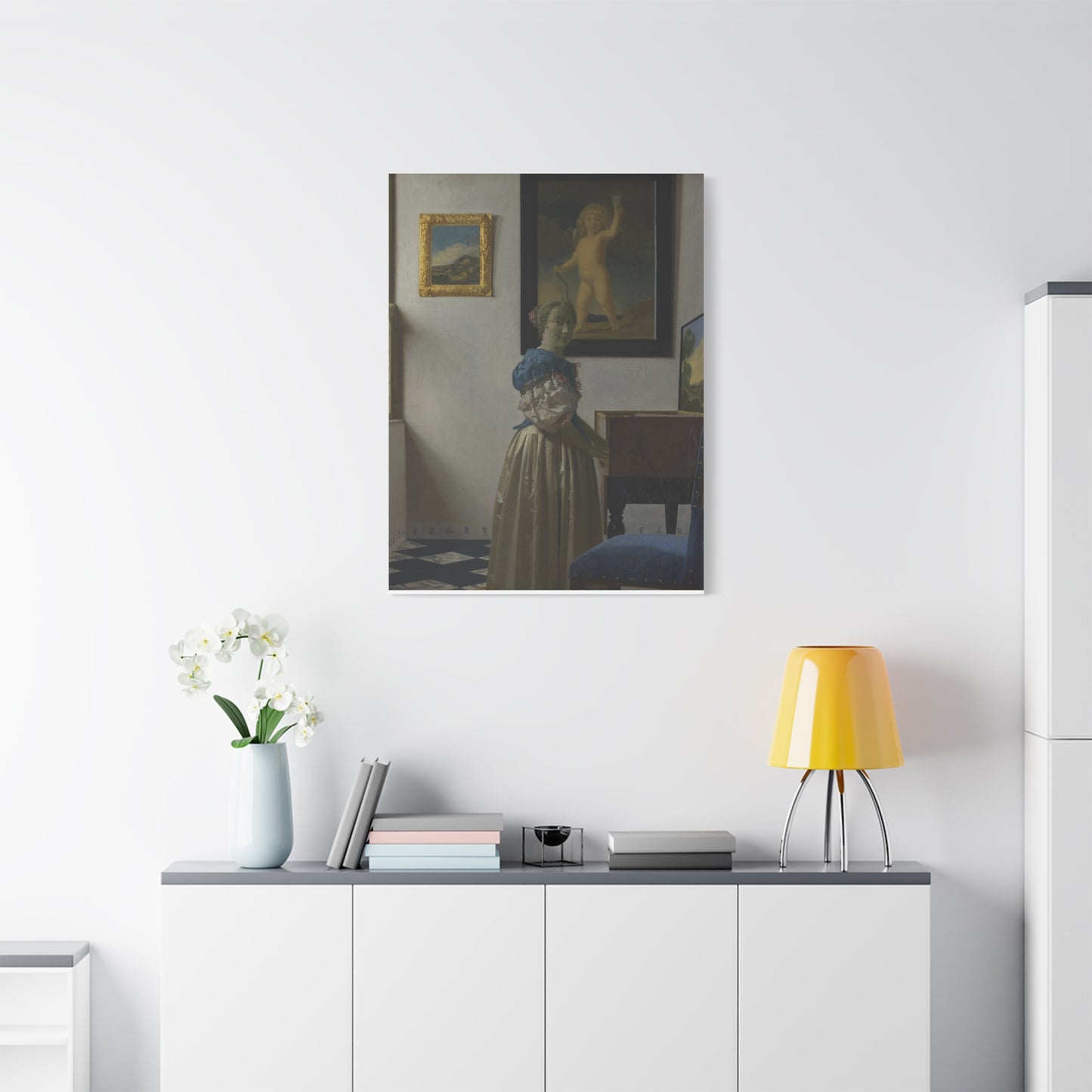 Woman Standing at a Virginal Canvas Print