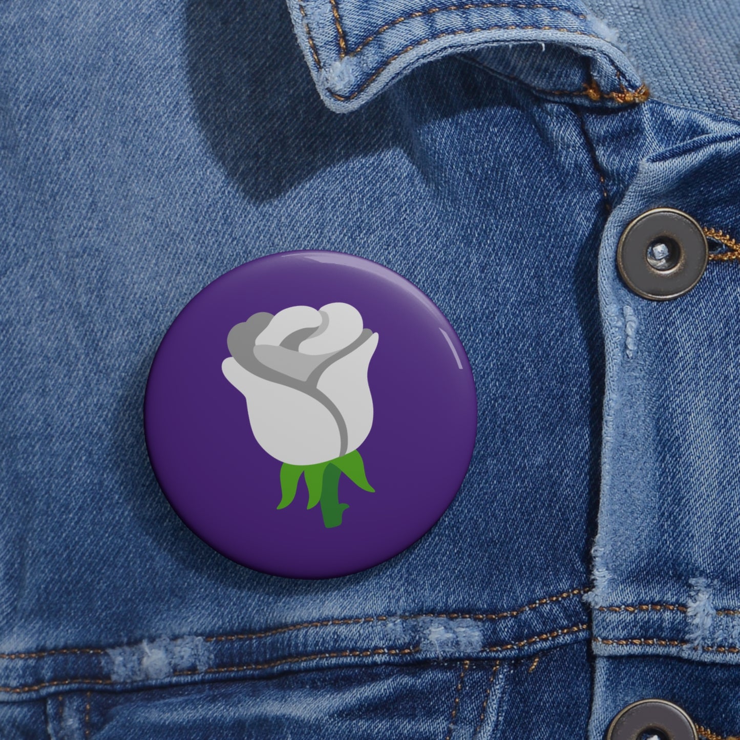 White Rose Emoji Pin Button