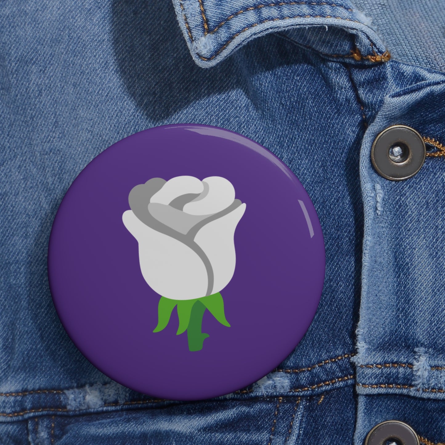 White Rose Emoji Pin Button