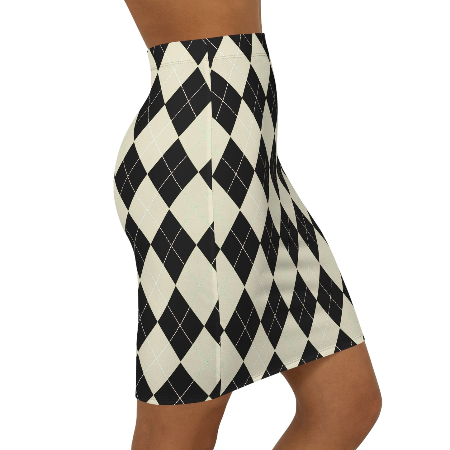 Black and Cream Argyle Mini Skirt