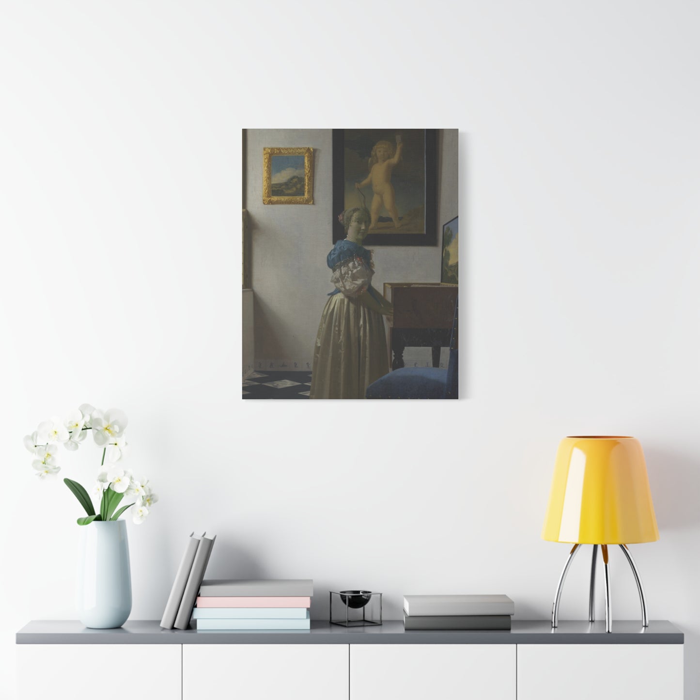 Woman Standing at a Virginal Canvas Print