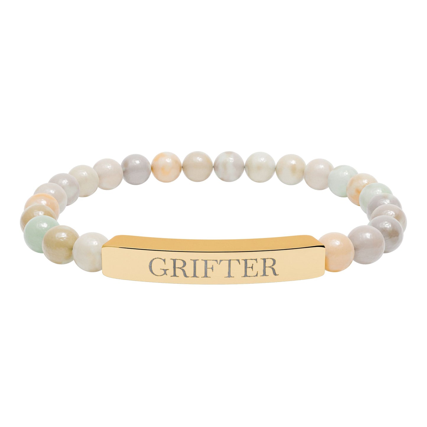 Grifter Engraved Natural Stone Stretch Bar Bracelet