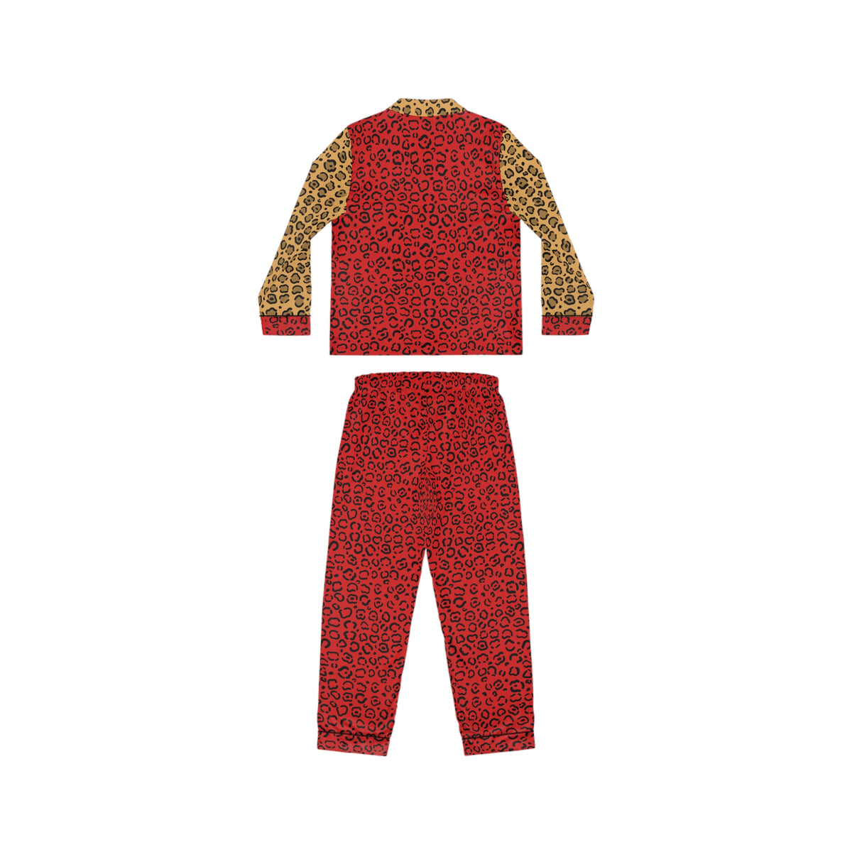 Red Leopard Print Constrast Sleeves Women's Satin Pajamas