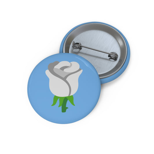 White Rose Emoji on Blue Pin Button