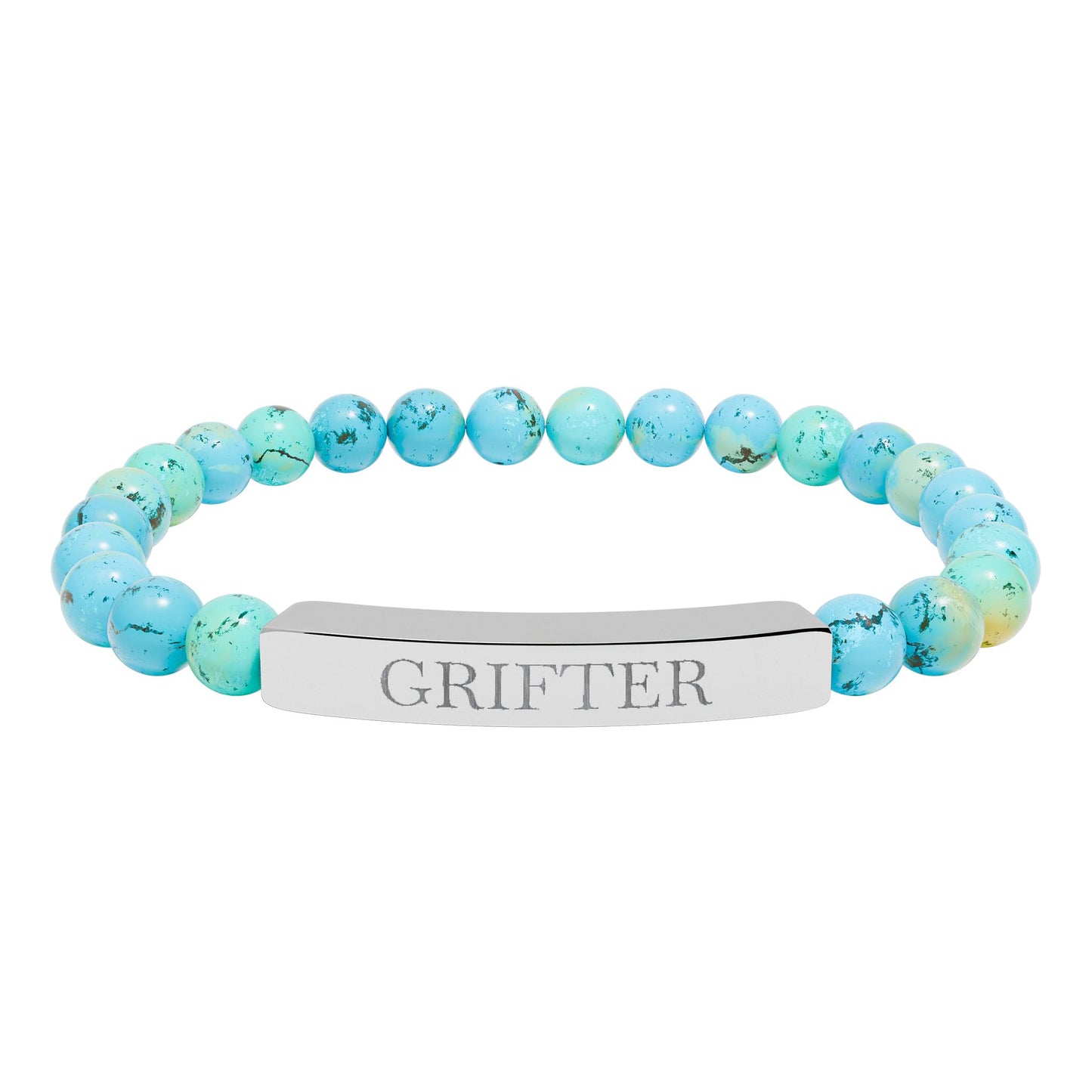 Grifter Engraved Natural Stone Stretch Bar Bracelet