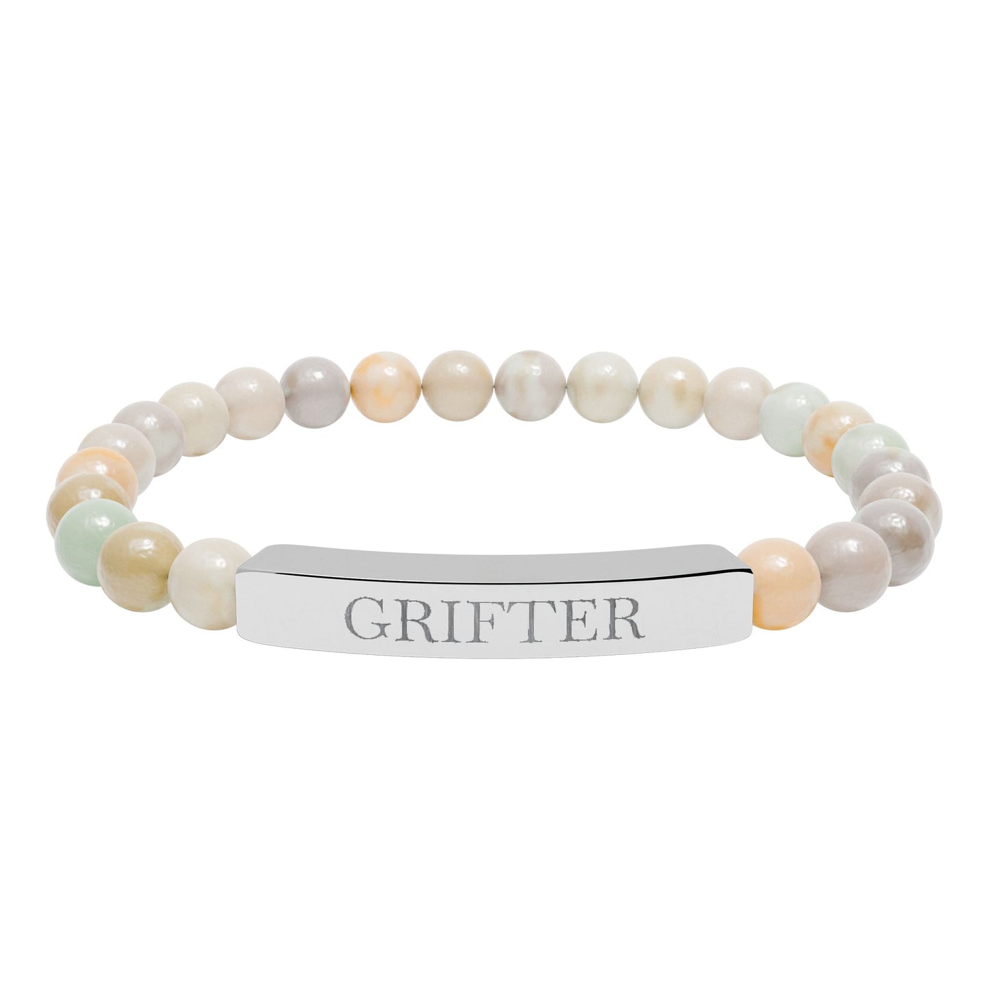 Grifter Engraved Natural Stone Stretch Bar Bracelet