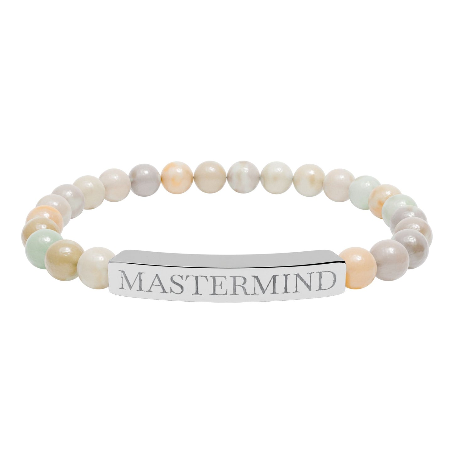 Mastermind Engraved Natural Stone Stretch Bar Bracelet