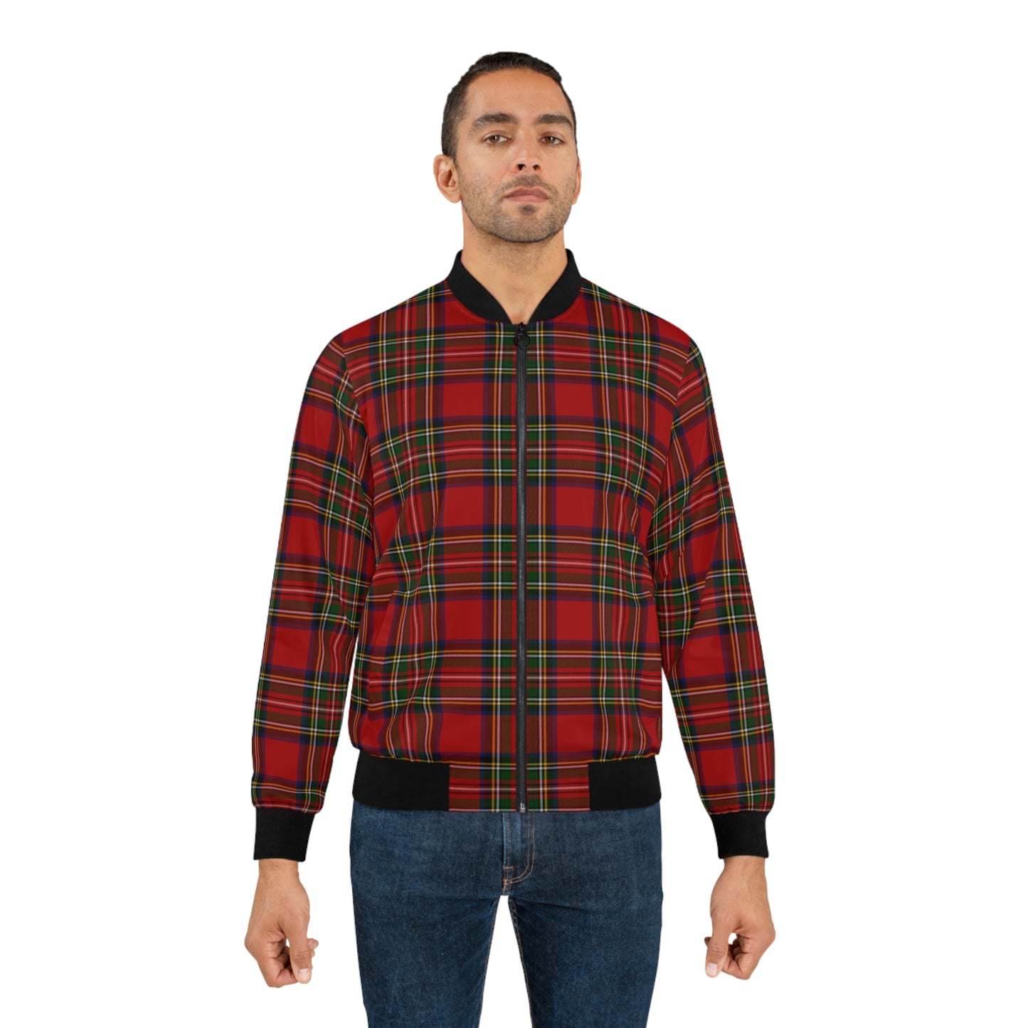 Red Plaid Men's Bomber Jacket