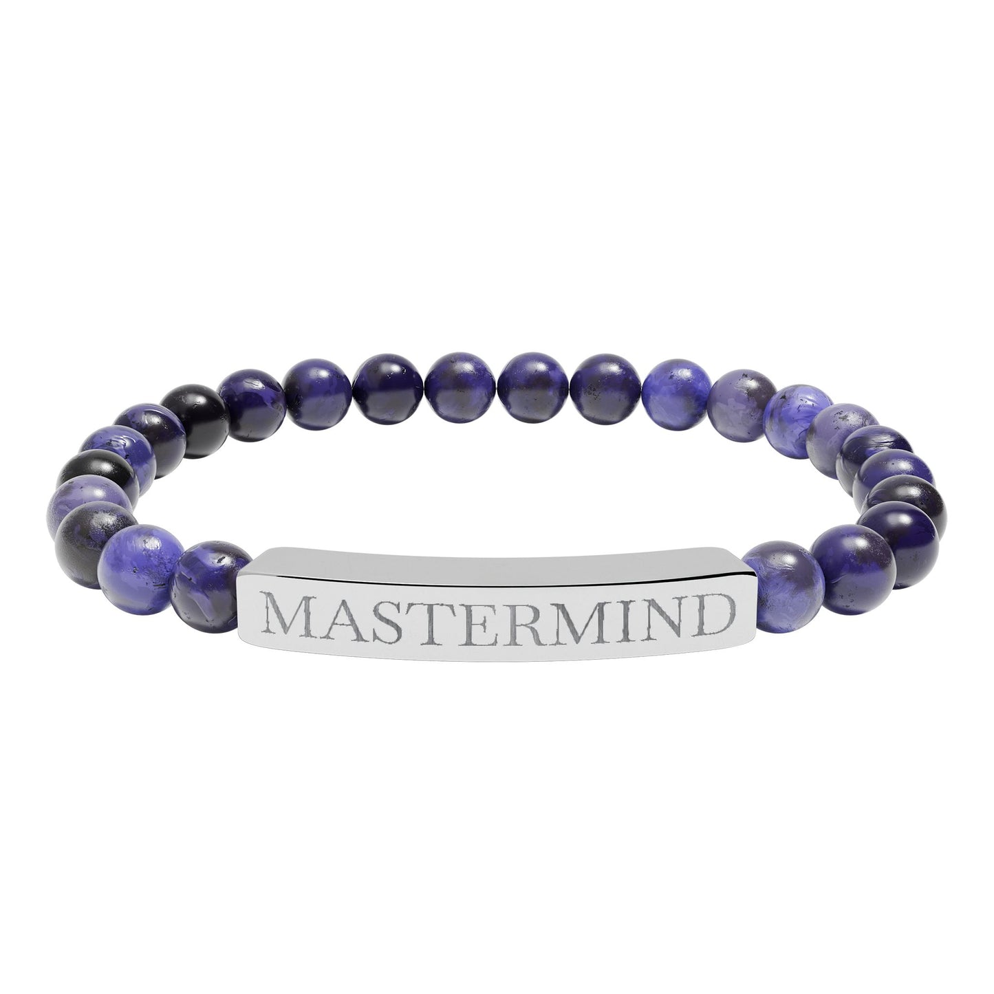 Mastermind Engraved Natural Stone Stretch Bar Bracelet