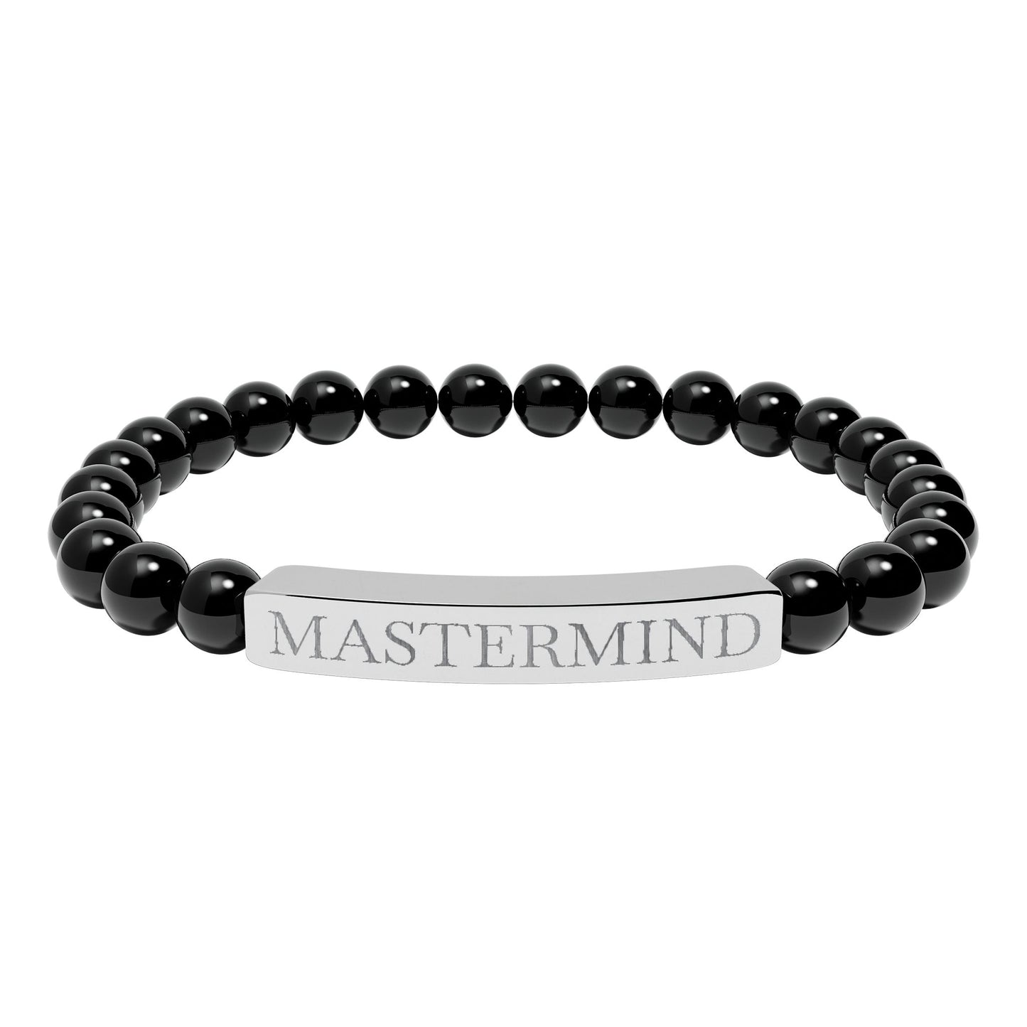 Mastermind Engraved Natural Stone Stretch Bar Bracelet