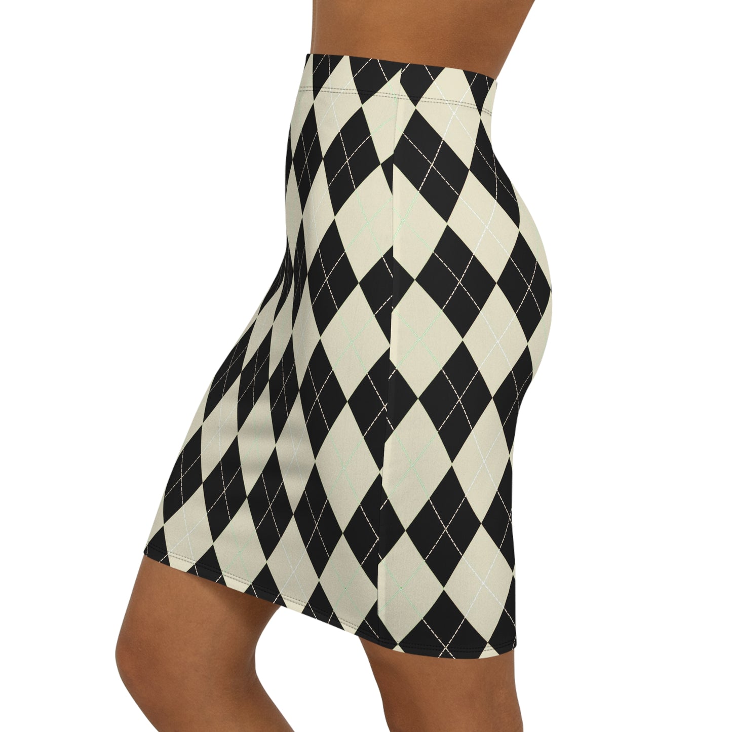 Black and Cream Argyle Mini Skirt