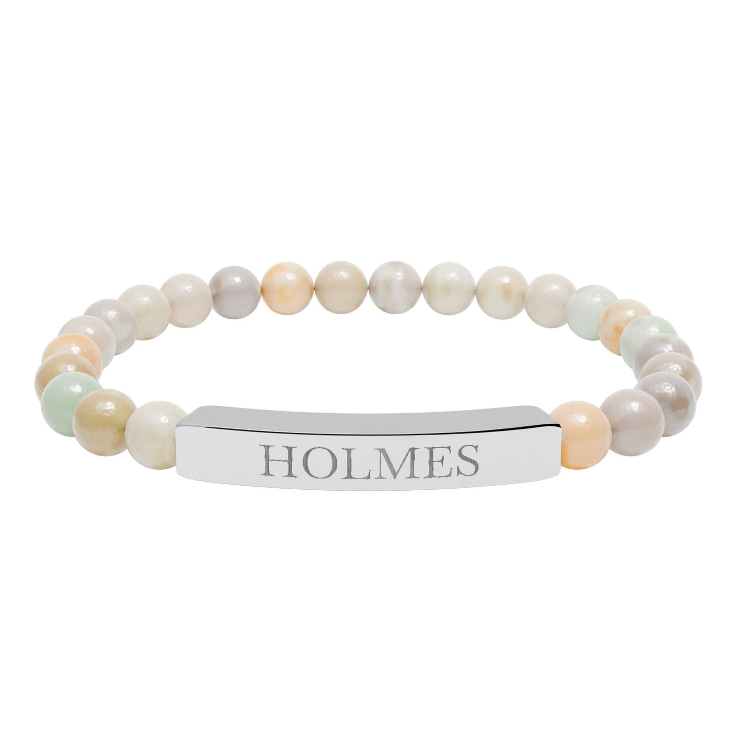 Holmes Engraved Natural Stone Stretch Bar Bracelet