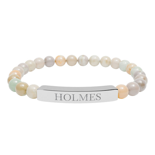 Holmes Engraved Natural Stone Stretch Bar Bracelet