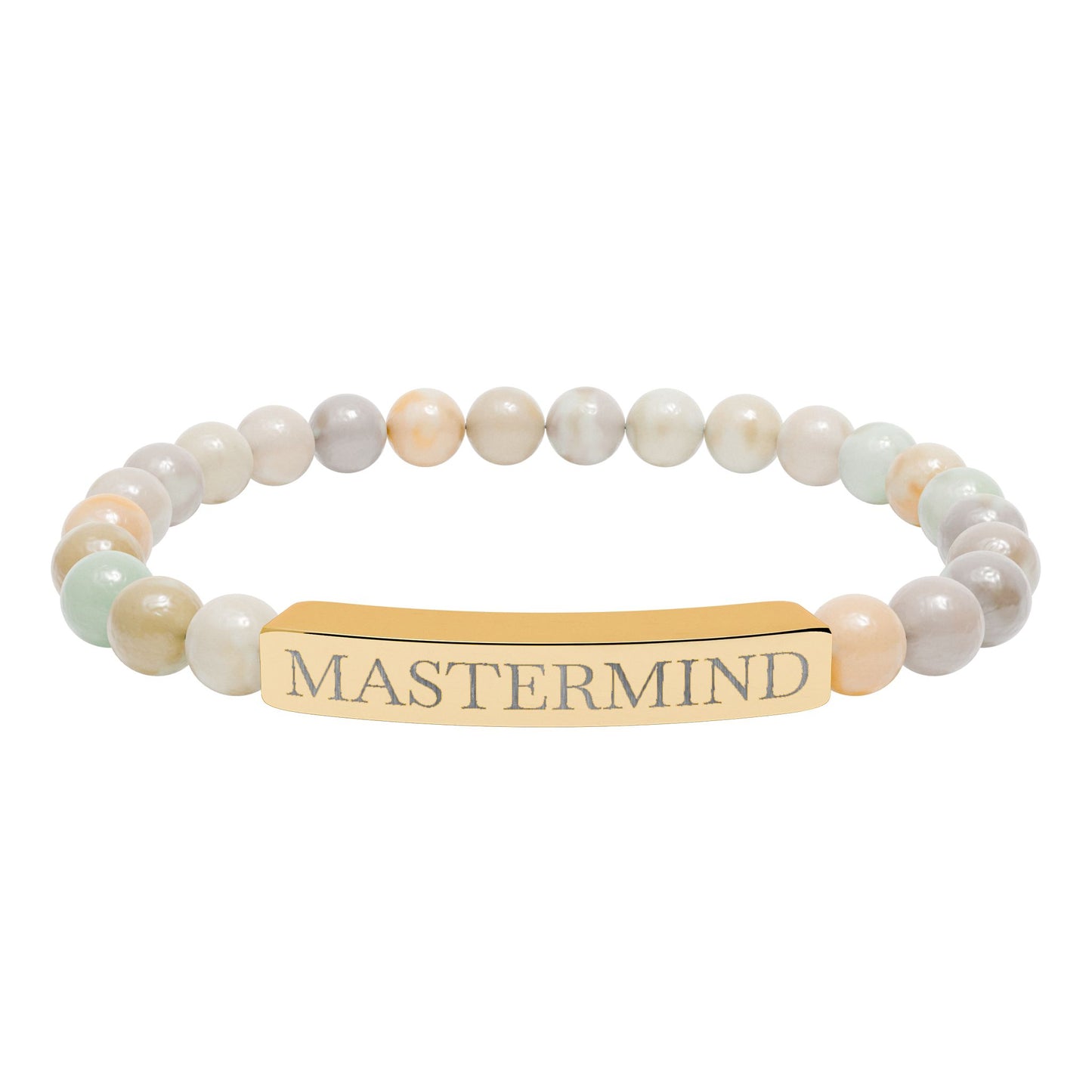 Mastermind Engraved Natural Stone Stretch Bar Bracelet