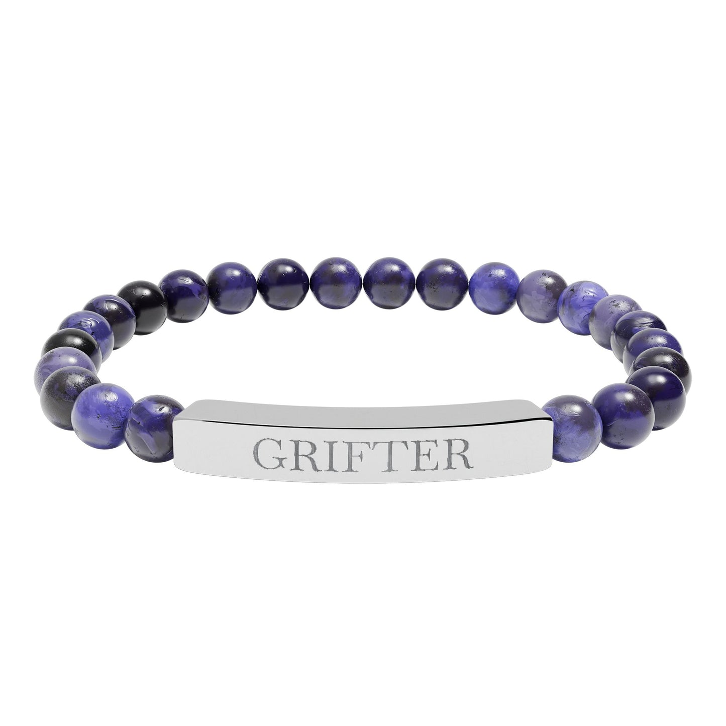 Grifter Engraved Natural Stone Stretch Bar Bracelet